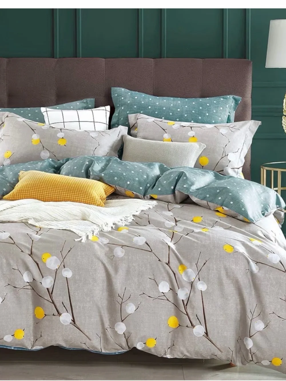 Sleepbella Queen sized Gray & Teal Floral Cotton Duvet set 600 thread count NEW